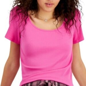 Jenni Top Women's XS‎ Pink Ribbed Pajama Top Short Sleeve Scoop Neck Loungewear